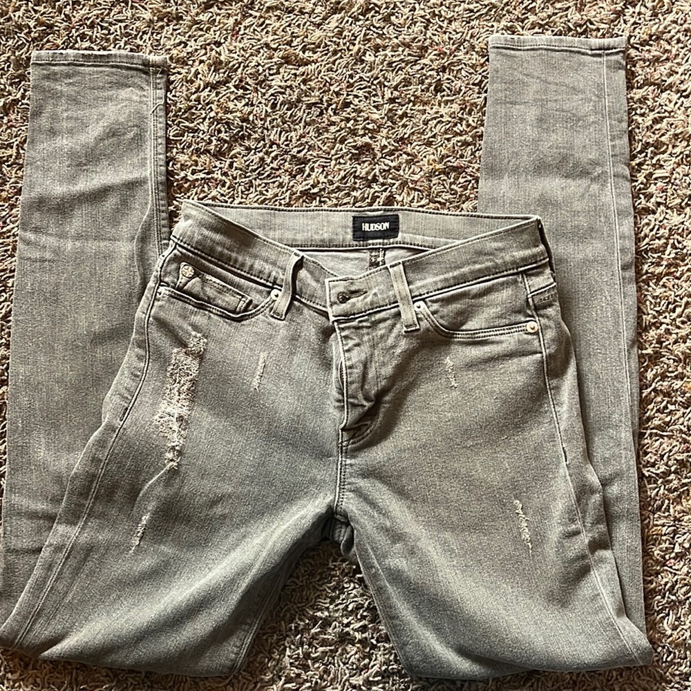Hudson skinny distressed olive green jeans
